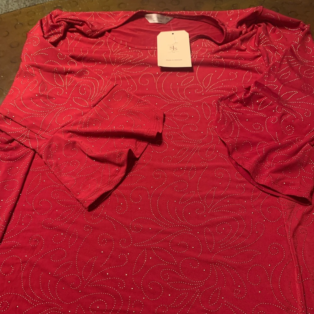 Women's plus size 2X red blouse top Embellished NWT by SJS